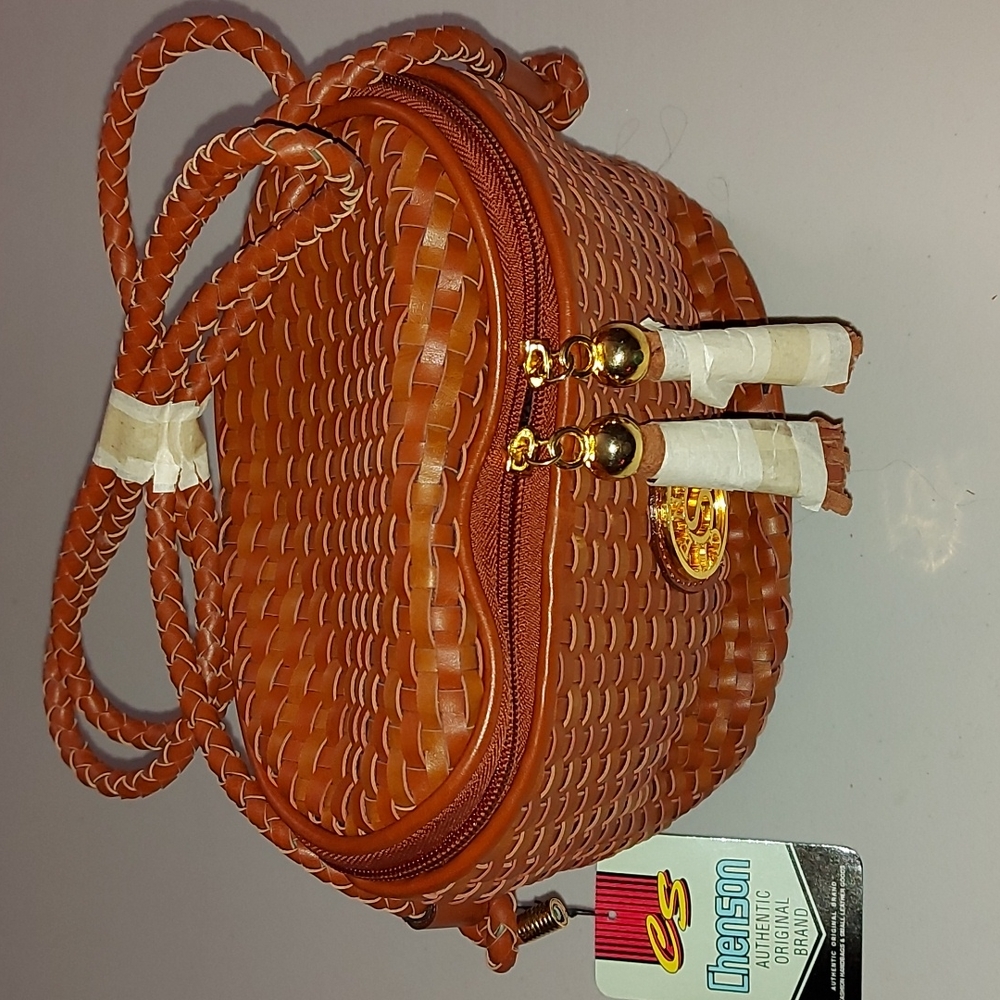 New Chenson brown leather weave shoulder bag